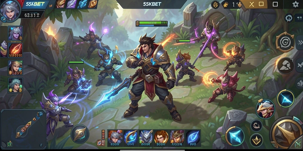 Tangkapan layar gameplay 55KBET yang menampilkan aksi seru di arena.