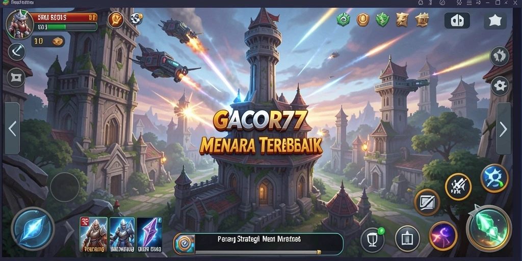 Tampilan gameplay strategis di GACOR77 dengan menara yang beragam.