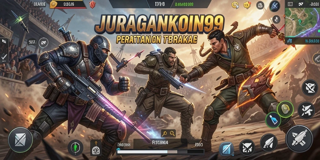 Tangkapan layar gameplay JURAGANKOIN99 menampilkan aksi Battle Royale yang menegangkan.