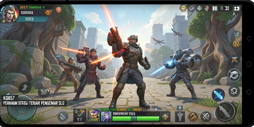 Tampilan gameplay dari KO857 dengan aksi strategis yang mendebarkan.