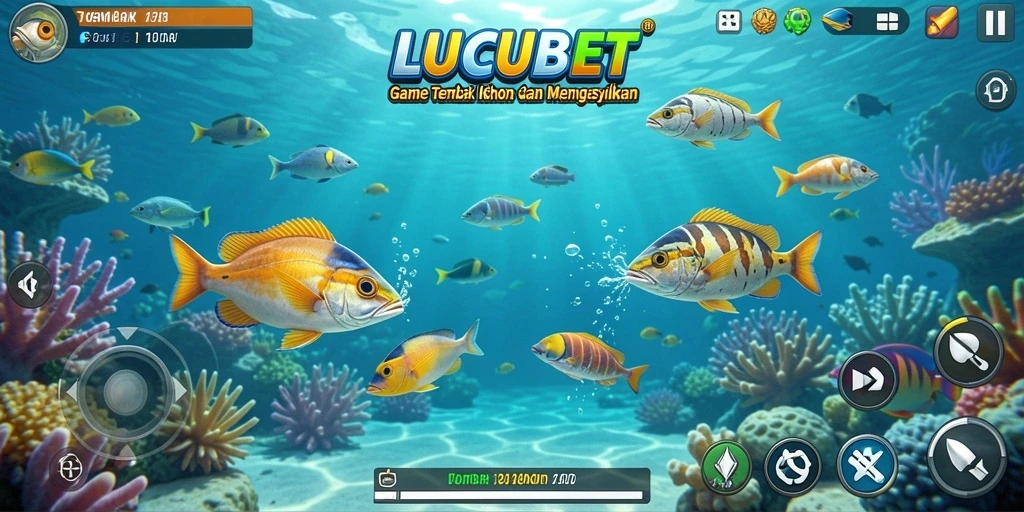 Screenshot gameplay LUCUBET menampilkan aksi menembak ikan yang seru.